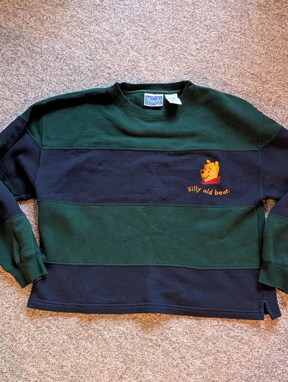 Disney Green and Navy Blue Striped Sweatshirt with Winnie the Pooh Embroidery